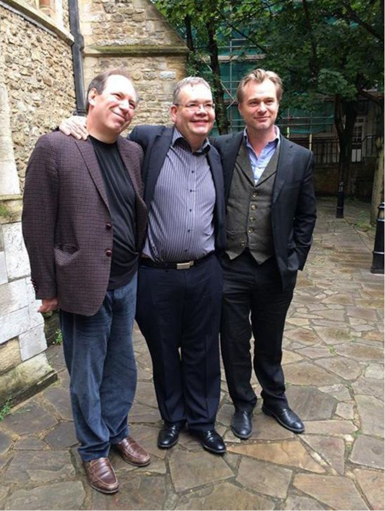 Interstellar organist Roger Sayer flanked by composer Hans Zimmer (left) and director Christopher Nolan (right)