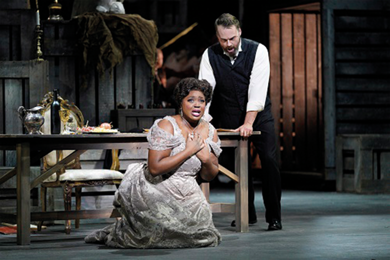 Angel Blue (with Ryan McKinny) as Tosca at LA Opera in 2022 (photo: Cory Weaver)