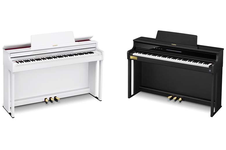 Casio’s Celviano range – including the AP-550WE (left) and flagship AP-750BK (right) – offers a choice of grand piano sounds with playback as standard