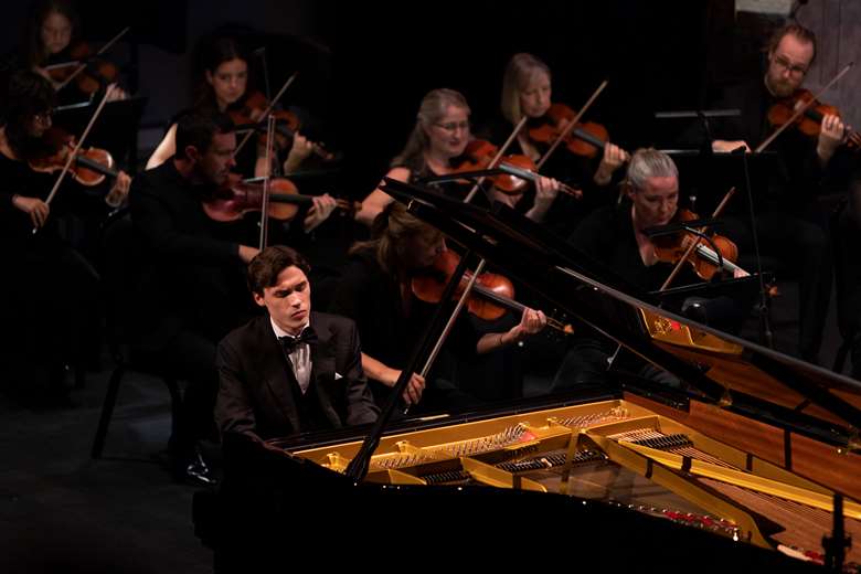 Jaeden Izik-Dzurko, in The Leeds International Piano Competition Final (photo: Frances Marshall)